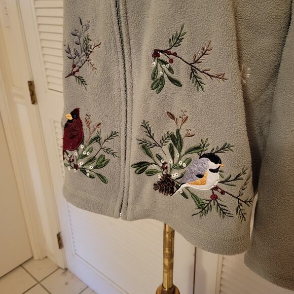 Winter Fleece Embroidered Bird Zip Up Sweater Croft & Barrow Petite Large - Picture 3 of 5